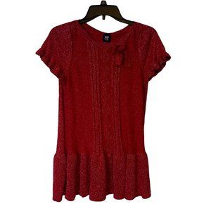 Route 66 Dress Girls Size XL Red Knit Ruffle Hem Bow Tie Short Sleeve Stretch